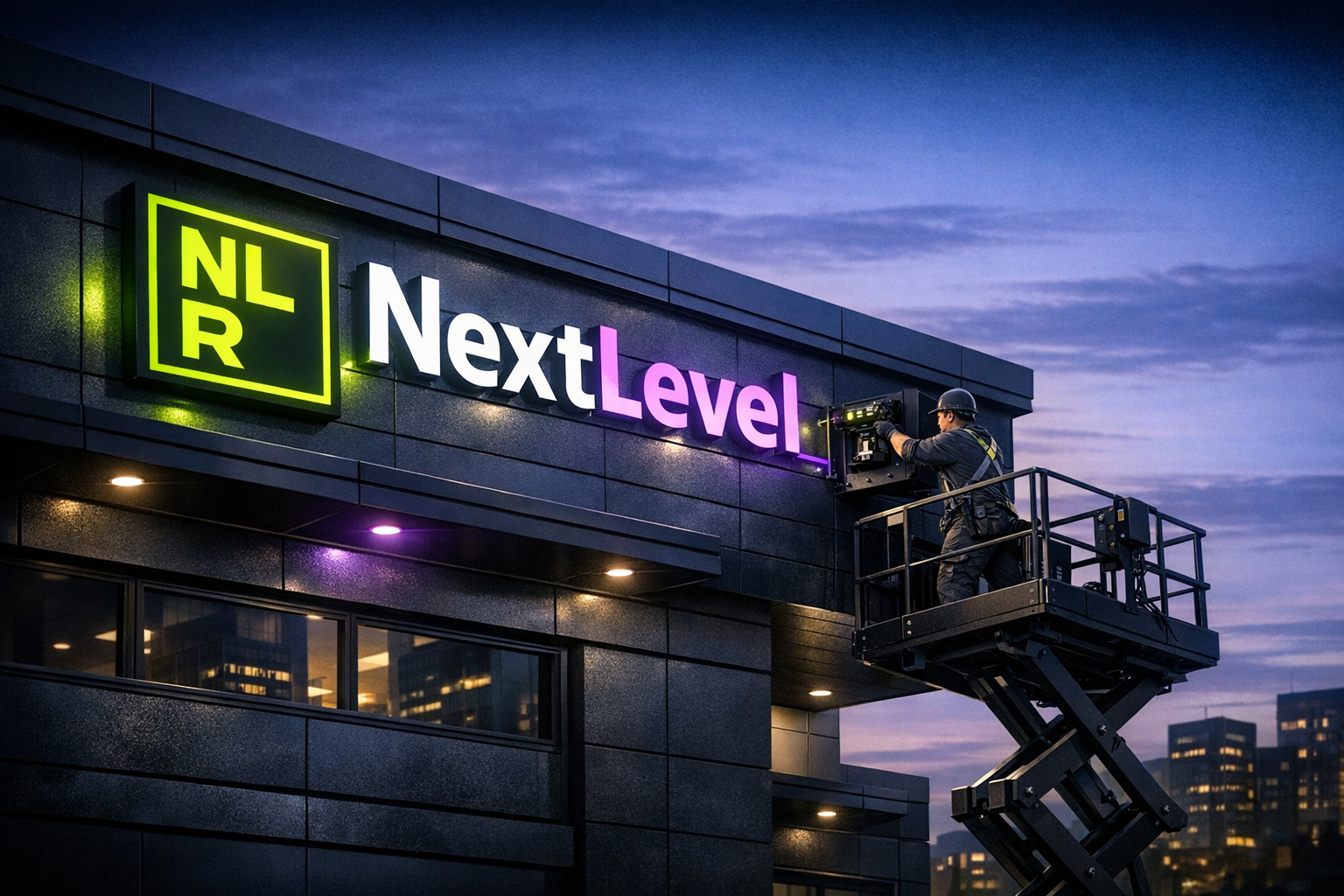 Next Level Signage installation on commercial building